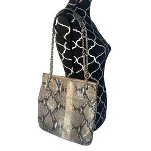 DKNY Snakeskin Leather Shoulder Bag Purse Faux Metallic Crossbody Fierce Sassy